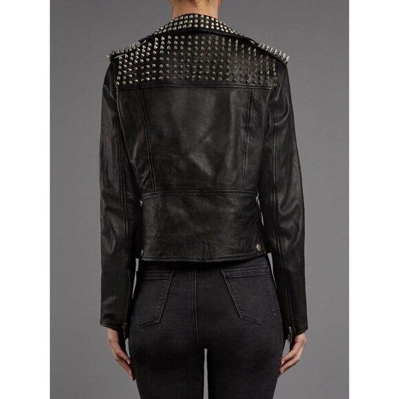 Muubaa Voisin Leather Studded Biker Jacket Size US 4 S Womens Black $700 - Picture 16 of 16